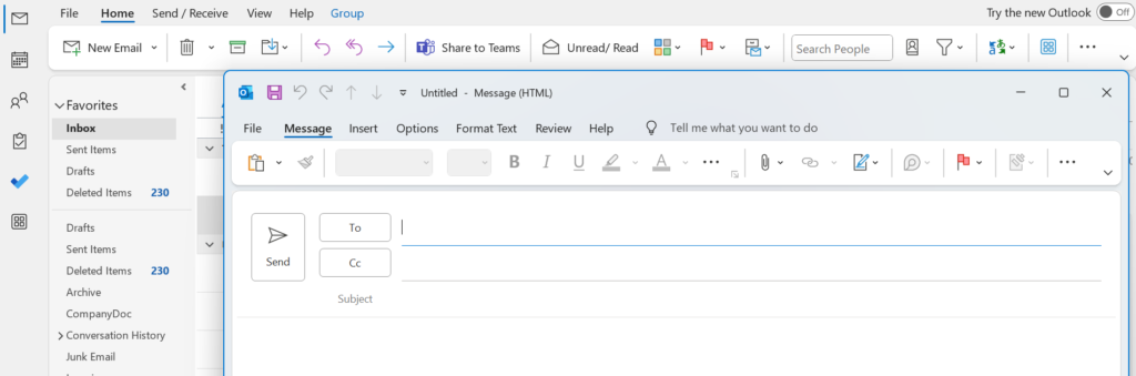 Open Outlook new email box in C#
