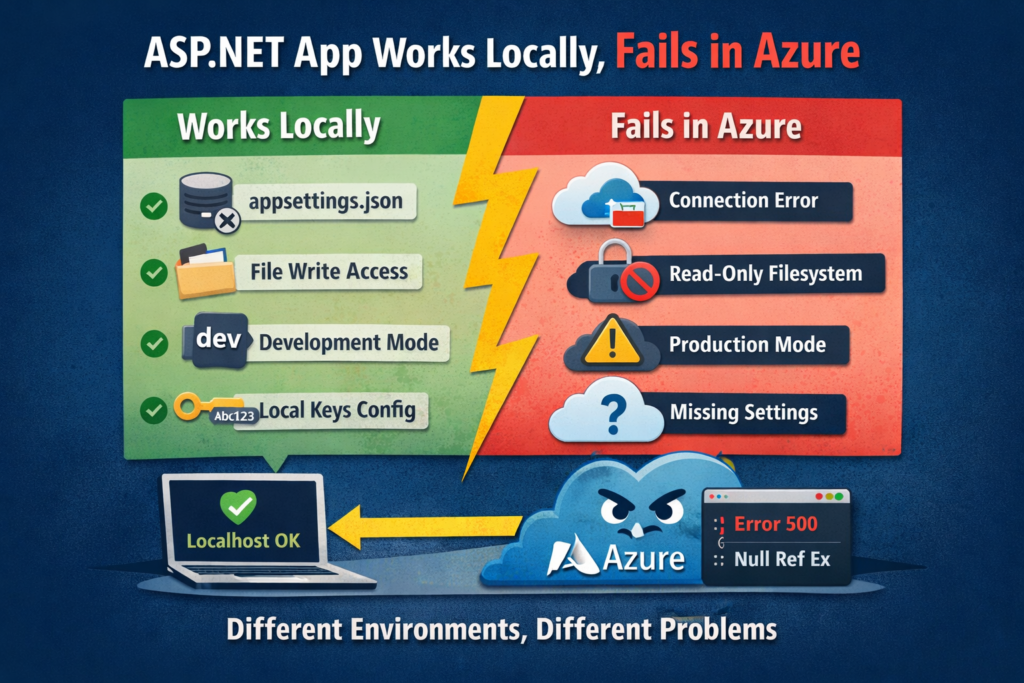 ASP.NET App Works Locally but Fails in Azure: Reasons 1 ASP.NET App Works Locally but Fails in Azure